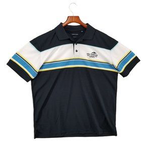 Sporte Leisure Polo Shirt Mens Black Blue Striped Great Barrier Reef Size M